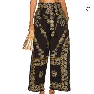 Free People Samara Embroidered Black Wide Leg Boho Chic Pants